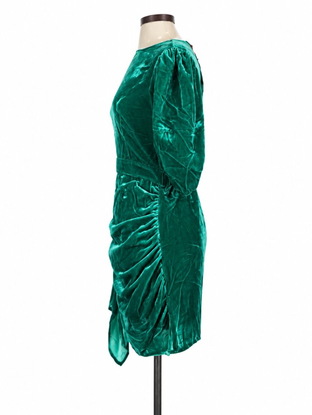 RHODE Pia Emerald Green Velvet Ruched Ruffle Mini Dress 2 NWT - Picture 5 of 7